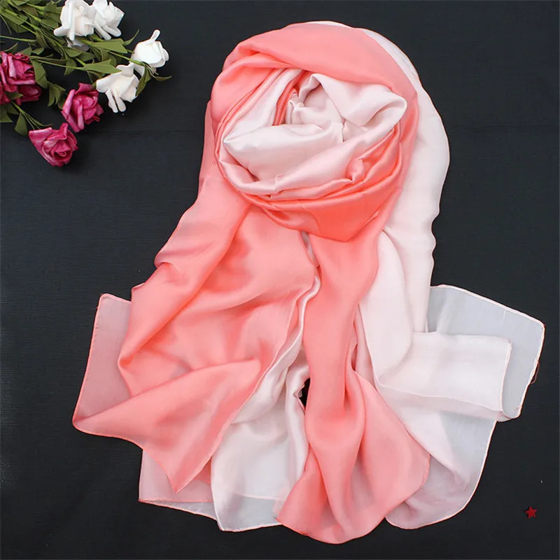 LaMaxPa Soft Women Gradient Silk Scarf Autumn Winter Long Bandana Shawls and Wraps Female Hijab Echarpe Pashmina 240912