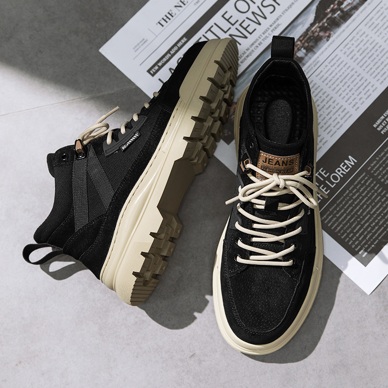Autumn New Winter High Top Thick Soled Wear-resistant Genuine Leather Casual Versatile Men's Hiking Shoes e0fa