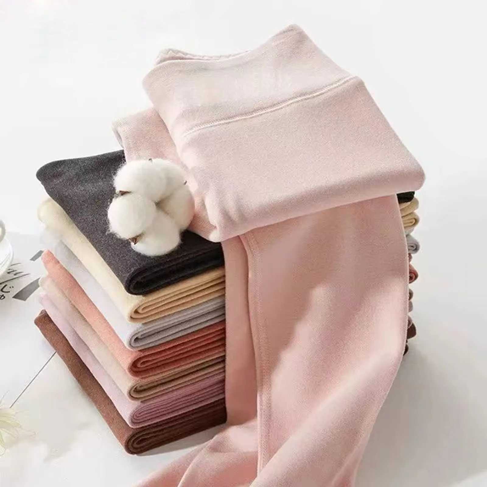 Winter Warm Leggings Solid Color Velvet Leggings For Women High Waist Stretchy Fleece Lined Thermal PantsX240914