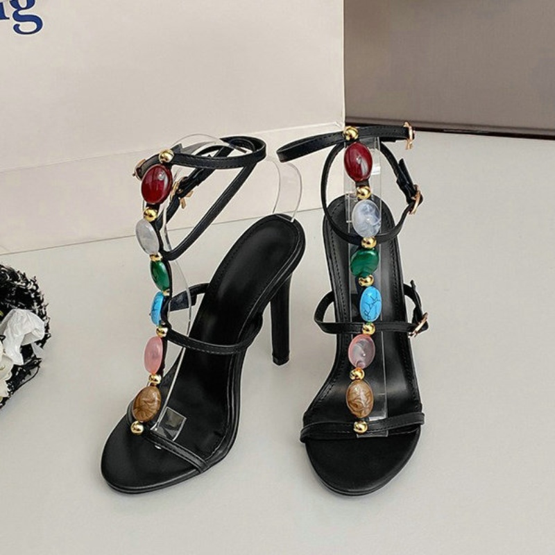 Summer 2024 High heel Sandals Sexy Hollow Narrow Band Open Toe New Women's Shoes b297