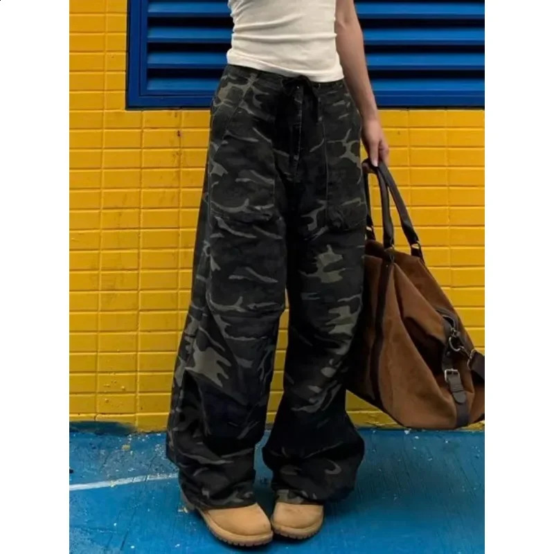 Deeptown Vintage Oversize Camouflage Cargo Pants Woman America Retro Casual Baggy Trouser High Waist Streetwear Wide Pantalones 240906