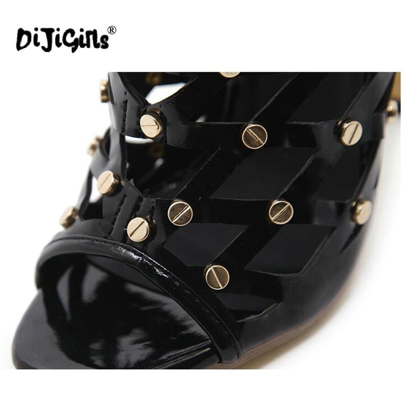 DIJIGIRLS Sexy Rivets Studded Thigh High Sandals Women Summer Gladiator Sandal Boots High Heel Cut Out Over-the-Knee Boots