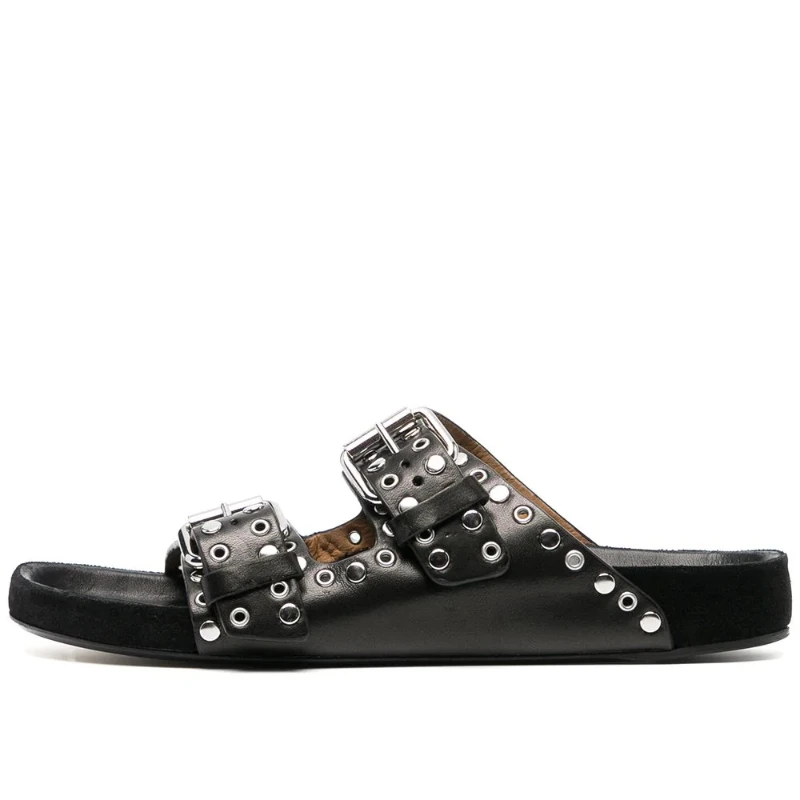 Beach Rivet Slippers: Unisex Cowhide Roman Non-Slip Flat Sandals, Summer Casual Outdoor