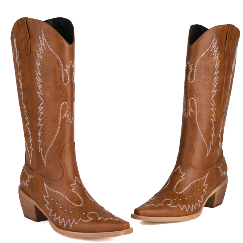 Cowboy Western Cowgirls Boots Women Winter Short Heels Knee High Boot Fashion Black Red Long Party Shoes Female Footwear 109c