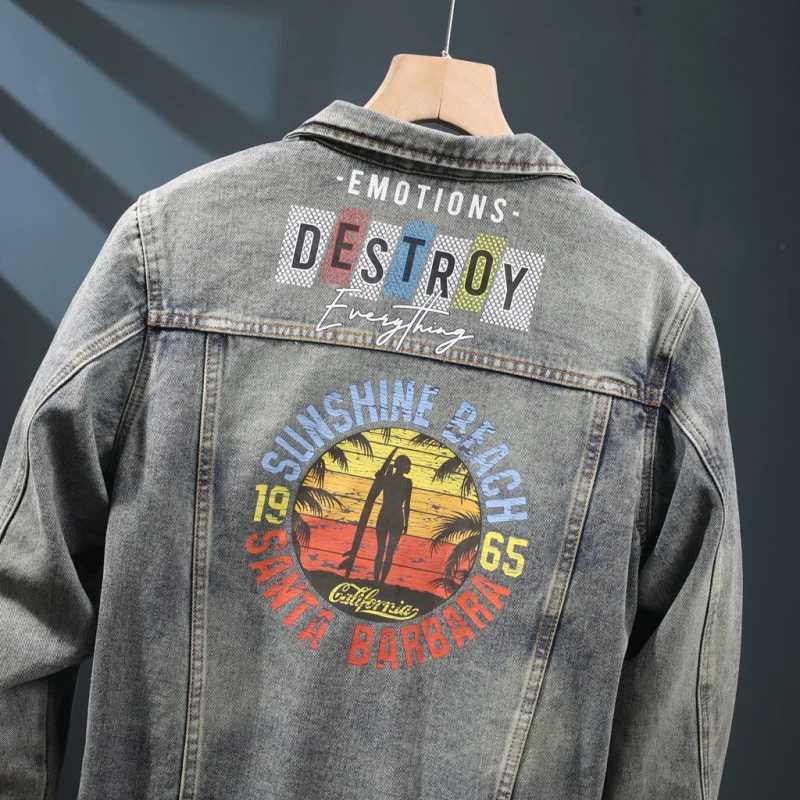 2024 Autumn Winter Denim Jacket Mens Retro Nostalgic Printed Fashion High end Jacket Loose Trendy Motorcycle Casual Jacket W240914