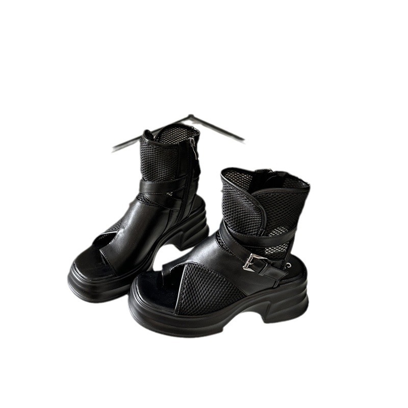 New Arrival Women's Roman Sandals with Netted Toes, Waterproof Platform, and High Zipper Buckle Strap