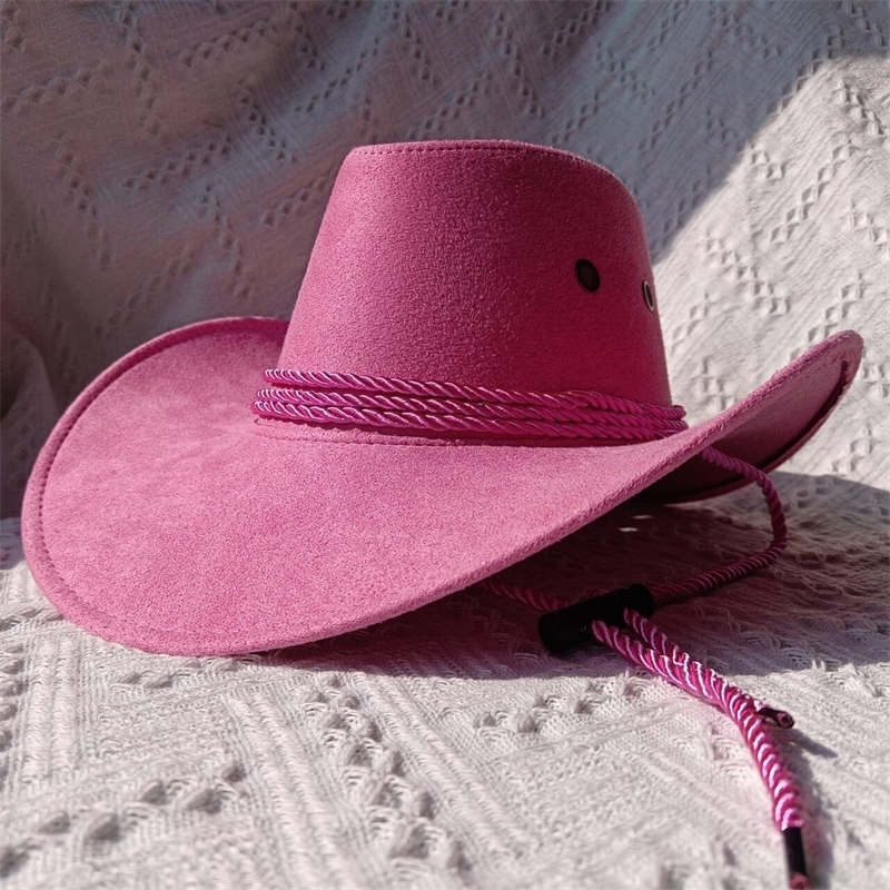 Western cowboy hat suede outdoor visor mens riding hat womens pink jazz cowboy big brim cowboy hat sombrero hombre 240912