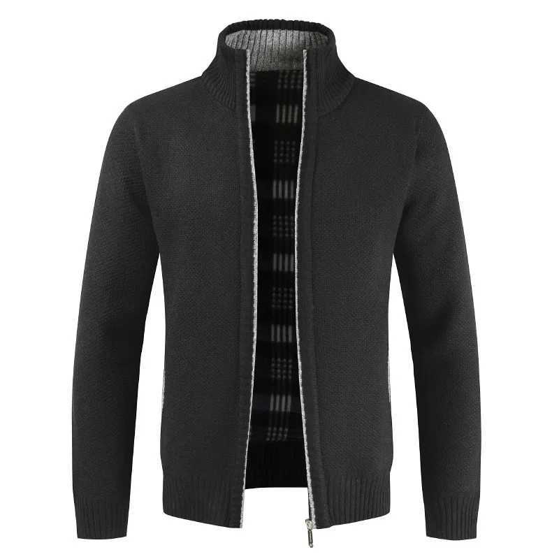 Autumn Zip Up Cardigan Men Thicken Stand Collar Zipper Sweater Coats Cotton Knitted Jacquard Mens Solid Sweater Thick Warm CoatXJ240907