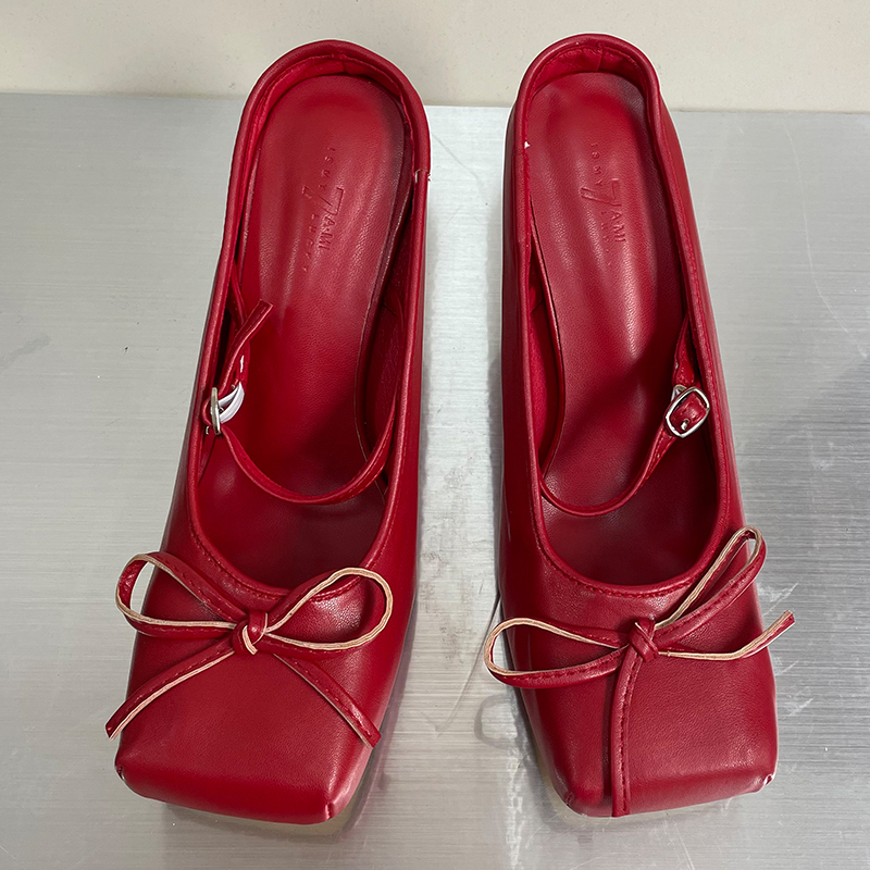 2025 new Red Female Pumps Footwear Women Mules Slippers New Fashion Butterfly-Knot Ladies Thin High Heels Slides Shoes bbfb