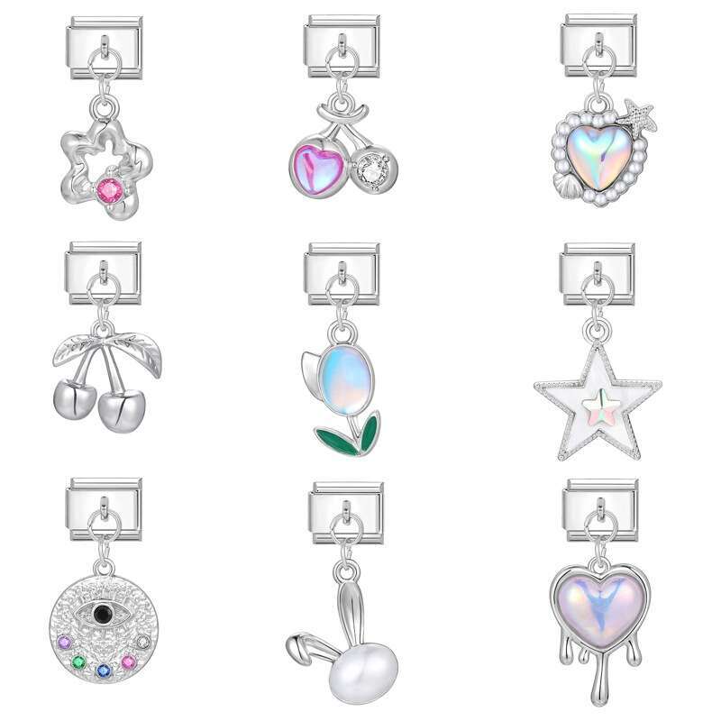 New Women's Gift heart star Pendant Italian Charms Links Bangle Beads Fit 9mm Stainless Steel Bracelet Making DIY For Women Fashion Jewelry