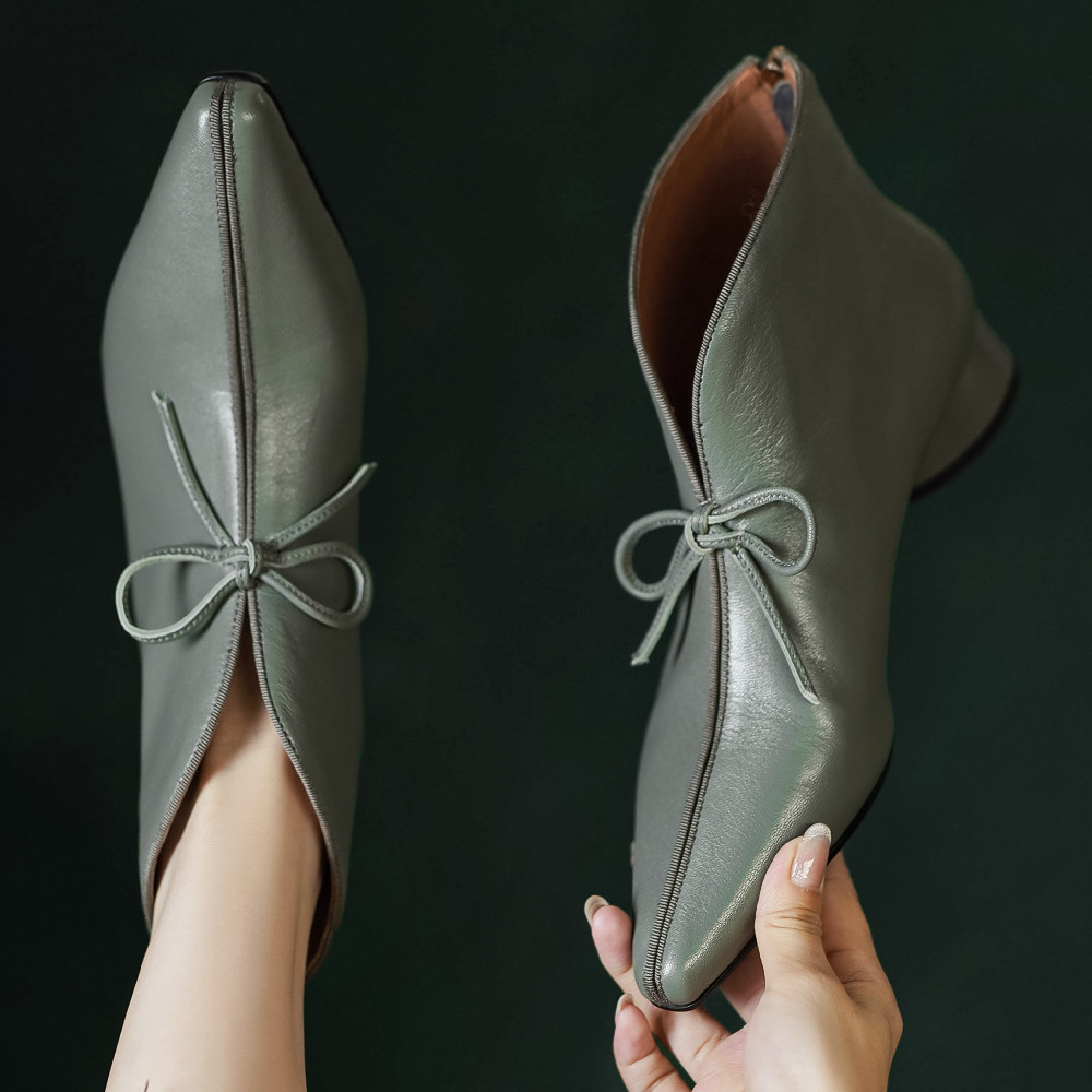 women's danxuefei sheepskin pointed toe back zip slip-on autumn ankle boots casual female soft comfortable short booties shoes ec97