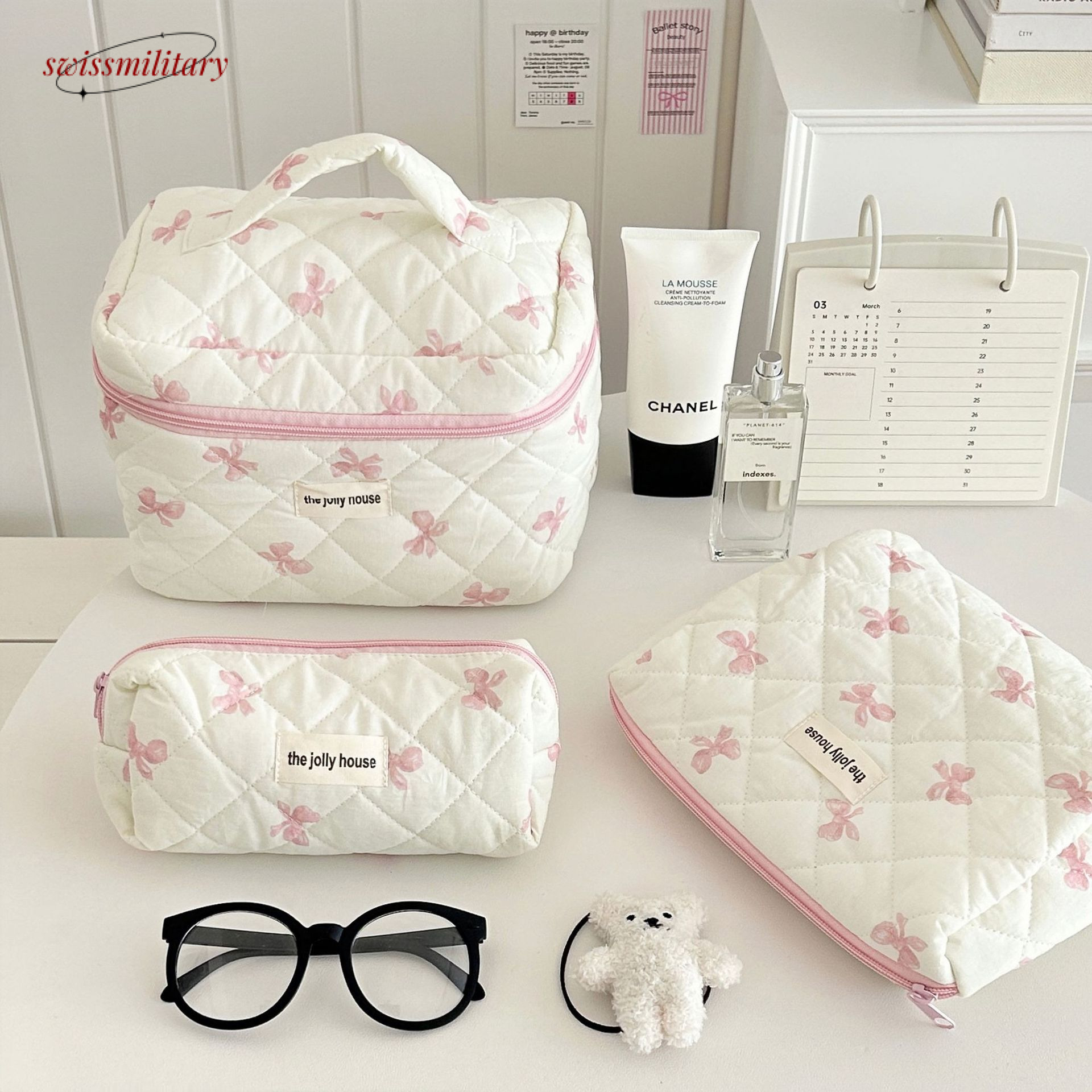 Swissmilitary Korean version simple bow makeup large capacity, portable, business travel, toiletries bag, cosmetics storage bag for girls #12