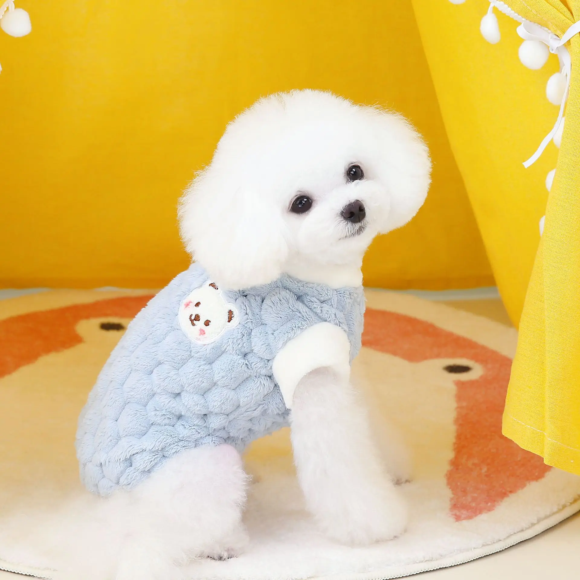 Cute Bear Print Warm Fleece Pullover Dogs Clothes Sweatshirt Outfit Clothing French Bulldog Chihuahua Yorkshire Terrier 골든리트리버