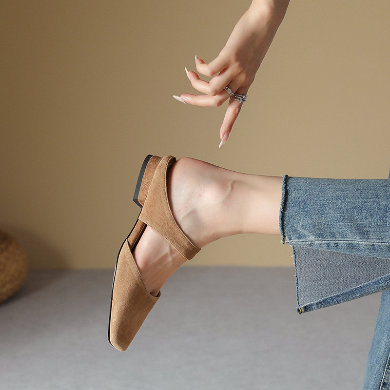 2024 New Summer Sheepskin Shoes for Simple Bow Women Low Heels Square Toe Slippers Mules Handmade c0d8 840