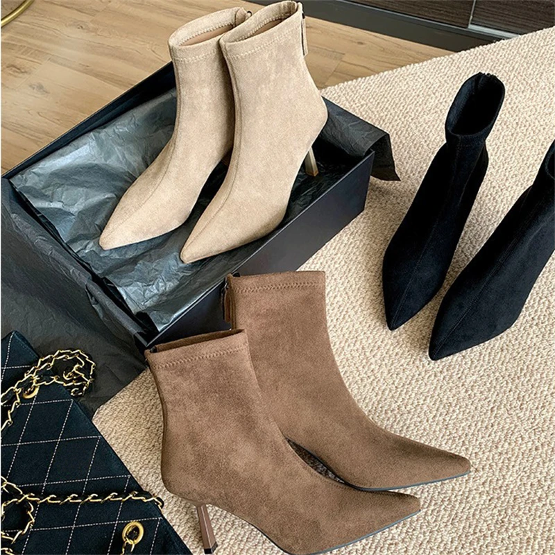 Eilyken BIG Size 43 Autumn Winter Pointed Toe Women Ankle Boots Concise Zipper Thin Heels Shoes Fashion Short Booties 4058