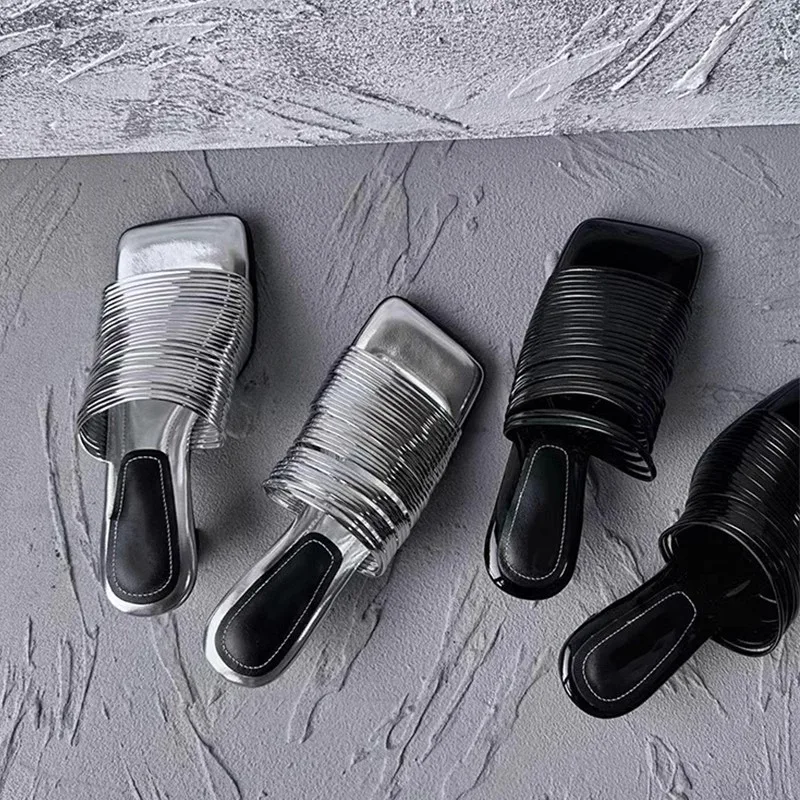 2024 New Women's Slippers Fashion Design Wedge Leather Fish Mouth Flip p Outdoor Summer Party Simple Low Rubber New Women Sandals d639