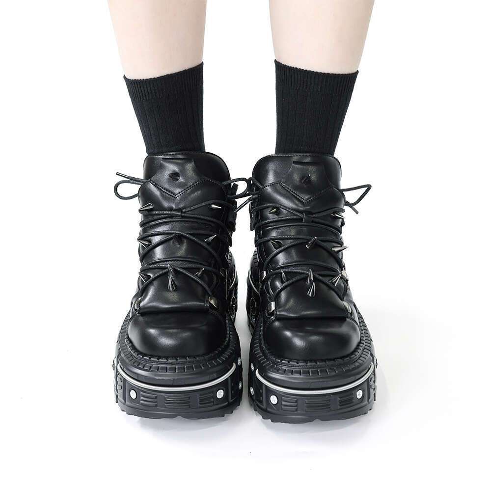 New Punk Style Women Lace-Up New Heel Height 6Cm Platform Shoes Gothic Ankle Rock Boots Metal Hot Decor Woman Sneakers