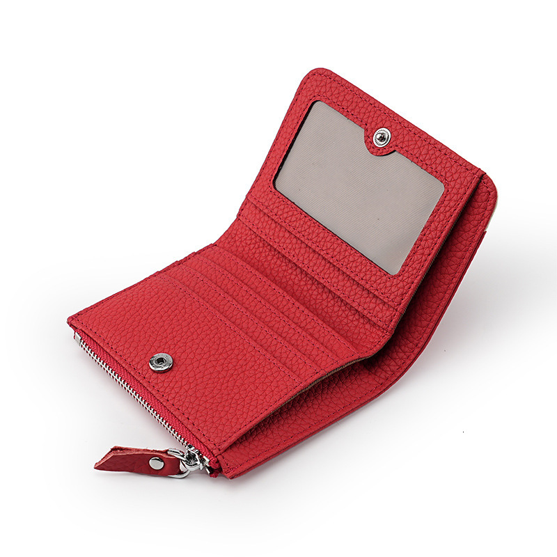 New genuine leather women's with fashionable contrasting color head layer, cowhide zipper, zero wallet, RFID anti magnetic anti-theft brush walle