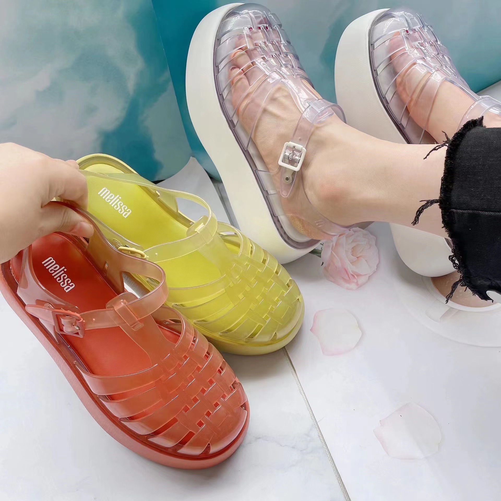 2025 Summer Sandals Ladies Thick Sole Sandals Women's Platform Roma Jelly Shoes Fashion Adult Woven Beach Sandals Women Shoes