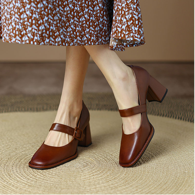 New Spring Fashion New Autumn Pumps High Chunky Buckle Loafers Platform Black Brown Retro Heels Women Shoes 8be2 d59a