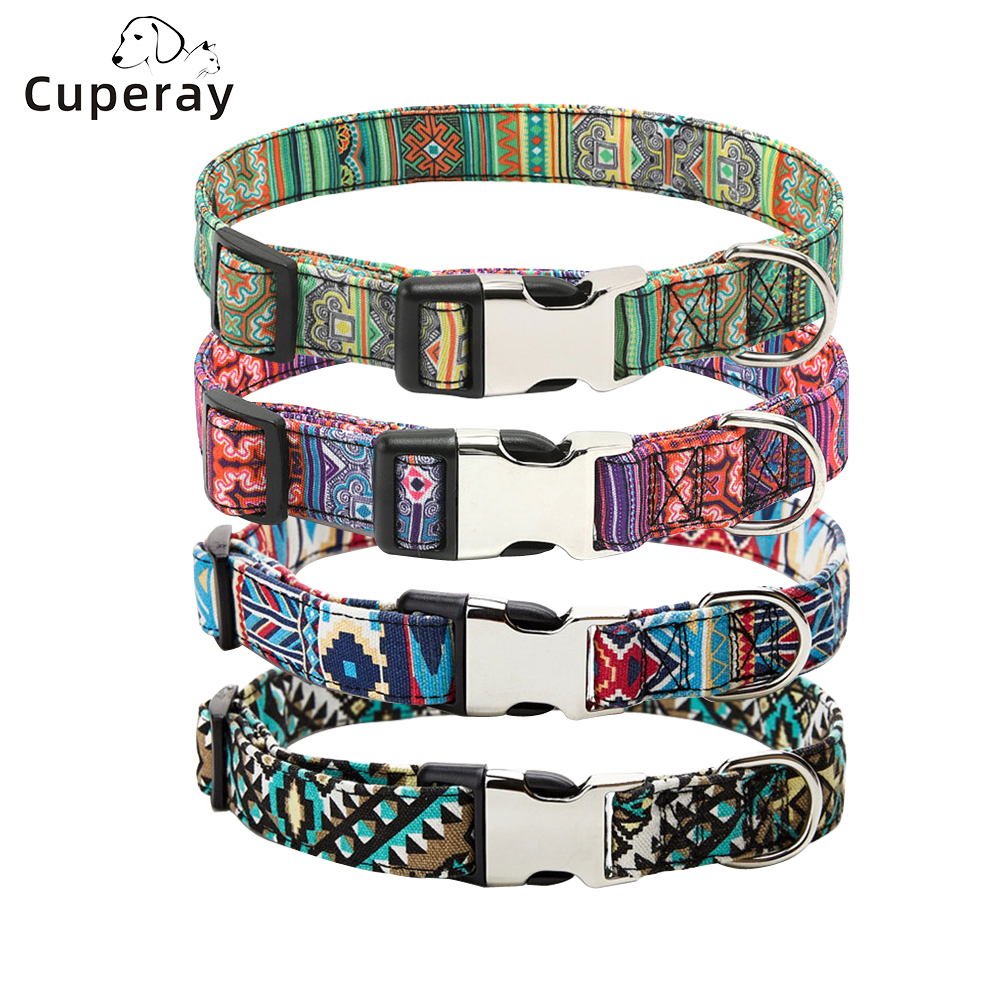 Custom Personalized Engraved Metal Buckle Dog Collar Adjustable Pet ID Nameplate Dog Collar Ethnic Style Dogs Pets Accessories