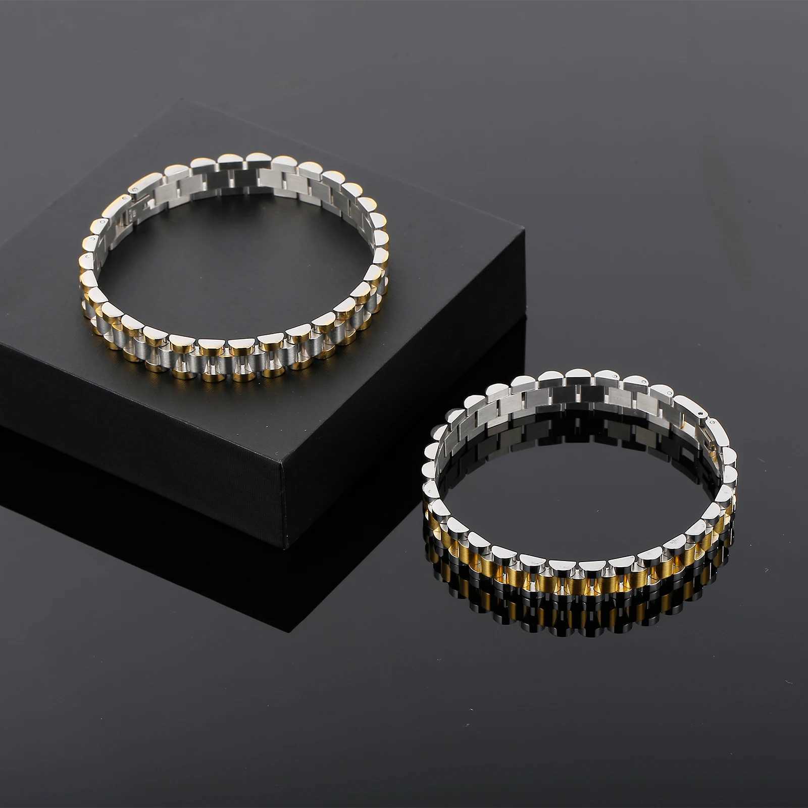 Charm Bracelets 10mm gold watch chain bracelet womens stainless steel retro charm exquisite jewelry wholesale mens accessories J240914