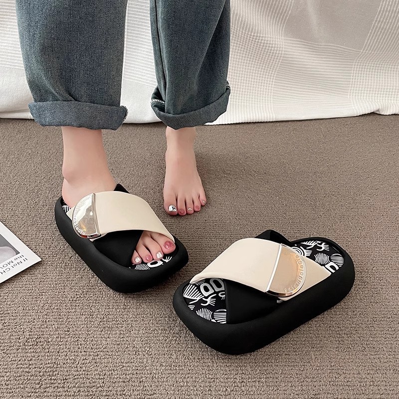 Slippers Female Heels Platform Summer Clogs Woman Slides 2024 High Flat Massage Beach Rome PU Cross-tied Graffiti Shoes Ho 58e7 3e8