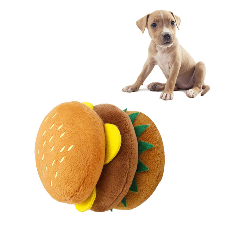 Cute Hamburger Shape Plush Squeaky Toy for Dogs, Stuffed Pet, Boredom and Anxiety Relief, Teeth Grinding