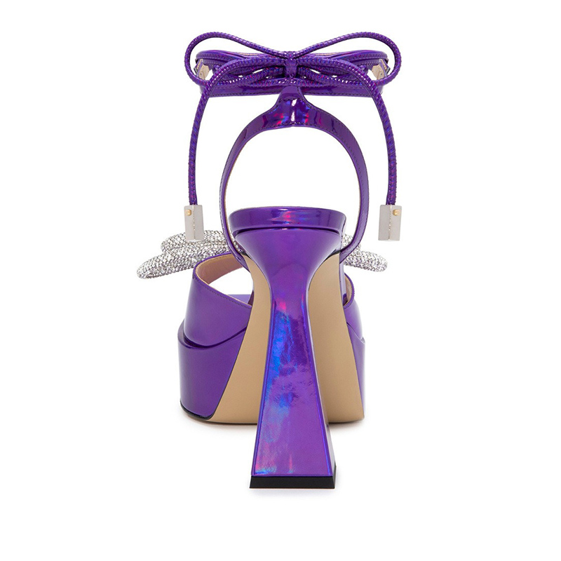 Square Head Rhie Bow Tie Sandals for Women - 2024 Summer European American Ankle Strap Walk Show High-heeled Shoes 4 Highheeled