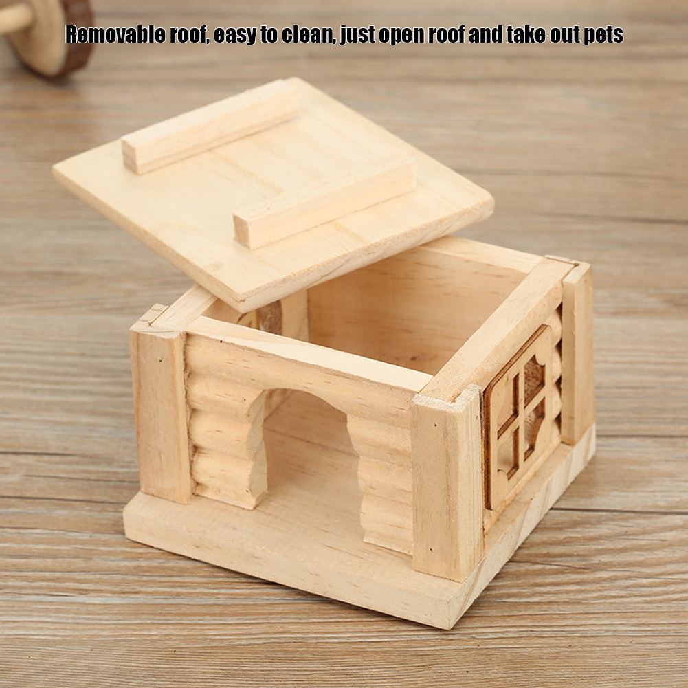 Natural Wooden Hamster House, Flat Top Cabin, Rat Hut, Mouse Cage, Small Pet Toys