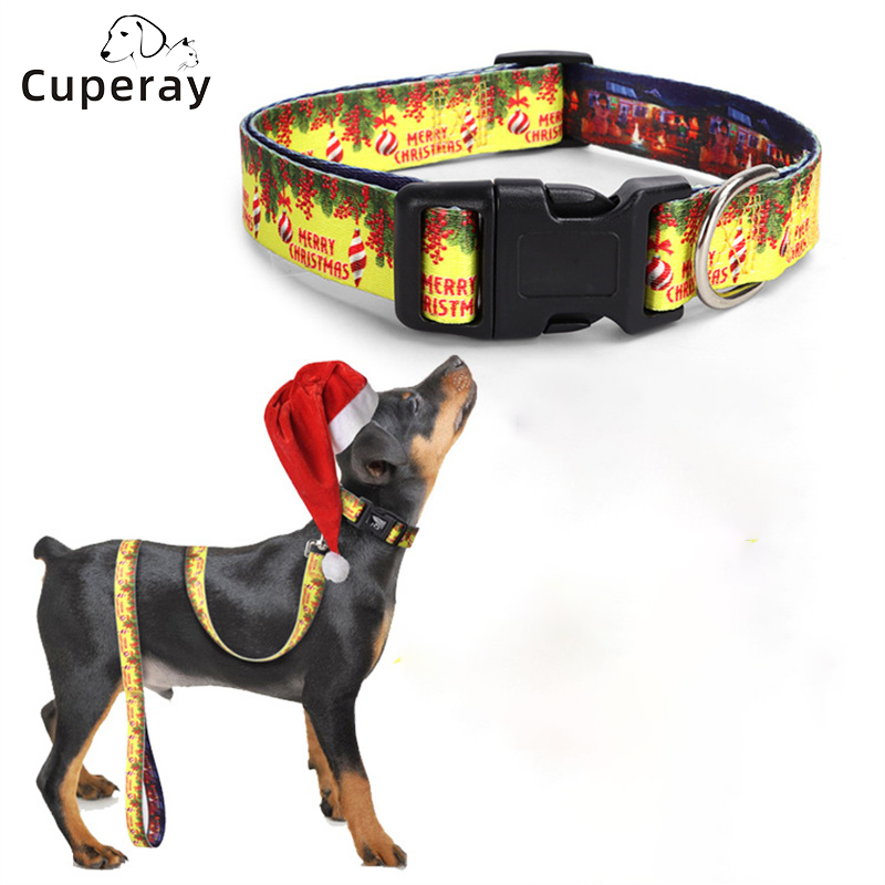 Christmas Pet Collar,Adjustable Dog Collar Christmas Tree Snowman Print Pattern Pet Supplies for Large, Medium，Small Dogs & Cats