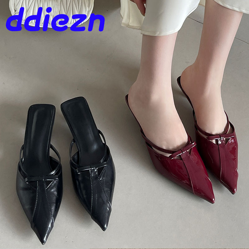 2025 new Footwear New Low Heel Pumps Shallow For Women Mules Female Butterfly-Knot Fashion Pointed Toe Ladies Heeled Shoes Slides 994f ed