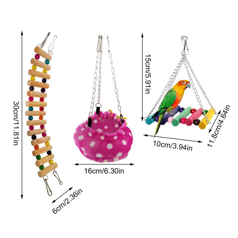 Chinchilla Wooden Ladder Bridge Toy Parrot Play Stand Climbing Toys Quick-Connect Zipper Small Animals Toys Durable With Hooks