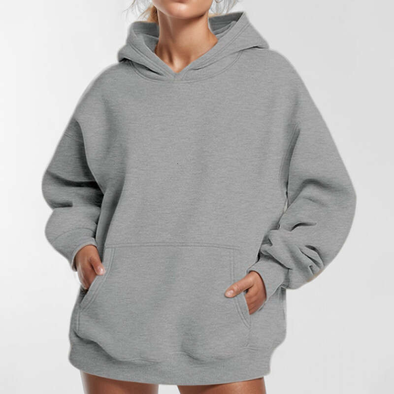 2024 autumn new women's clothing temperament commuting solid color loose pocket fashion casual hooded sweatshirt for women