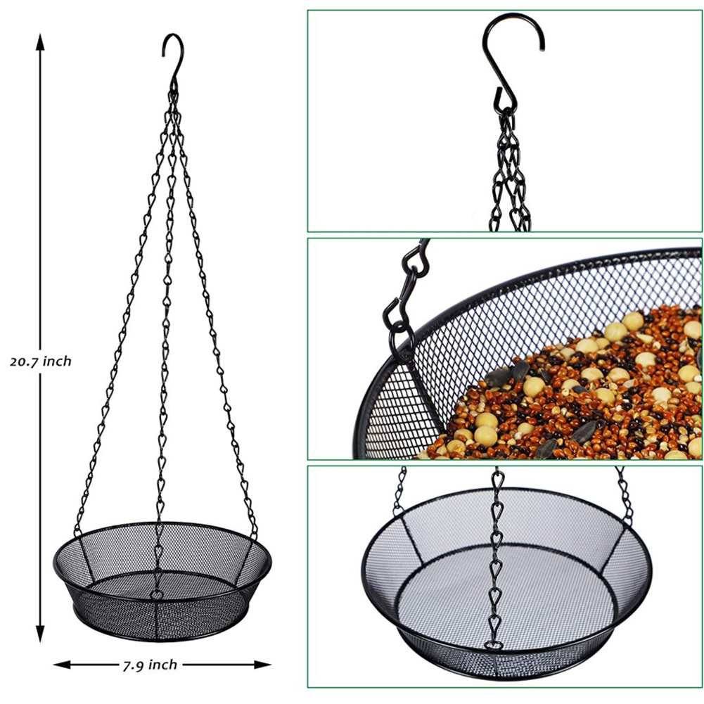 Hanging Bird Feeder Tray With 3 Sling Chain Hook Rust-proof Iron Mesh Platform Feeders Hanging Platform Bird Feeder Dish
