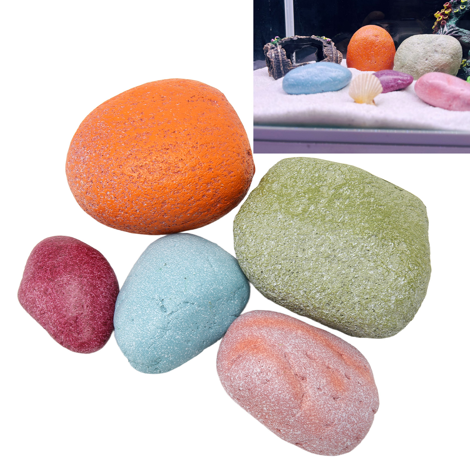 Natural Colored River Rocks for Aquarium, Decorative Colored Stones, Innovative Landscaping, 5PCs