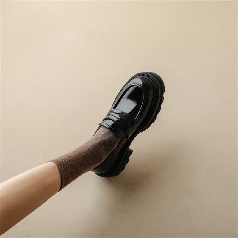Autumn Spring New Pumps Split Leather Casual Loafers Woman Chunky Heel for Women Slip-On Round Toe Platform New Shoes d7ee Platm