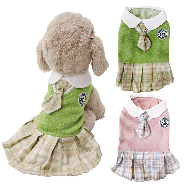 Pet Dog Clothes JK Sweater Dress Teddy Corgi Fa Doubi Bear Spring and Autumn Comfortable Cute Cat Clothing