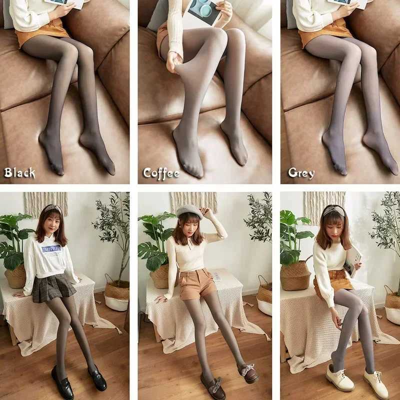 Womens Fleece Tights Ladies Warm Winter Tights Leggings Thick Fleece Panty Fake Translucent Pantyhose Thermal Stockings WomanX240914