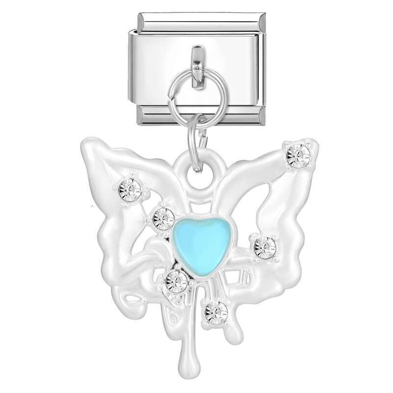 New Women's Gift sweet heart bow butterfly Pendant Italian Charms Links Bangle Beads Fit 9mm Stainless Steel Bracelet Making DIY For Women Fashio