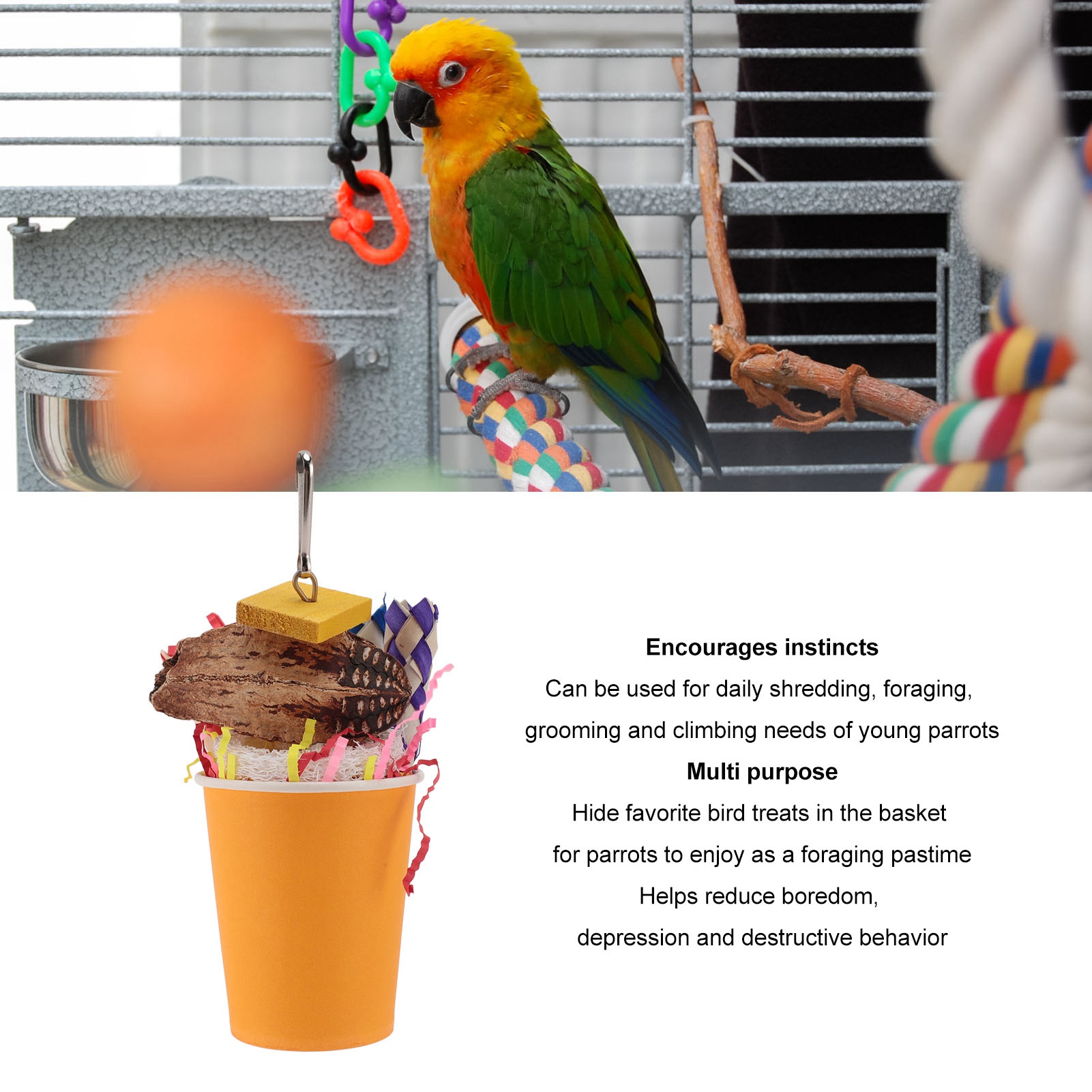 Bird Chewing Shredding Foraging Toys Colorful Encourage Instinct Bird Shredded Paper Toys For Small Medium Parrot Birds Orange