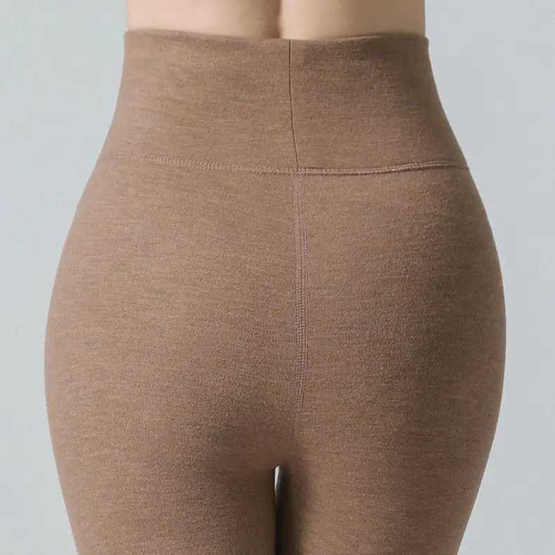 beige leggings for women Warm Tights Cotton Thick Ribbed Beige Leggings with Fleece Thermal Strech Leggings for WomenX240914