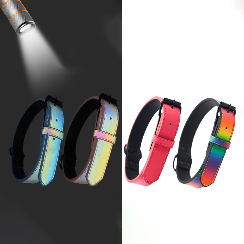 PU Dog Collar Night Reflective Colorful Pet Collars Double Layer Streak-proof Adjustable Dog Collar for Small Medium Large Dogs