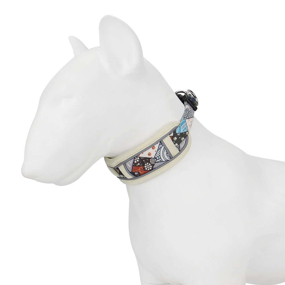 Widen Dog Collar Reflective Nylon Pet Collar Comfortable Mesh Breathable Printed Dog Collar with D Ring for Medium To Large Dogs