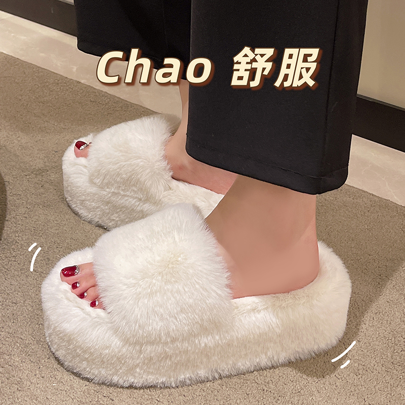 Slippers House Platform Women Shoes Heeled Mules Slides Pantofle Fur Flip ps Designer High Flat 2023 Plush Soft PU Fas b63a