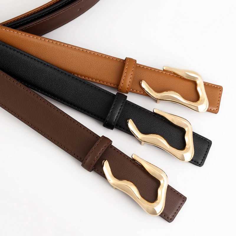 design irregularity buckle split leather belt for womenX240914