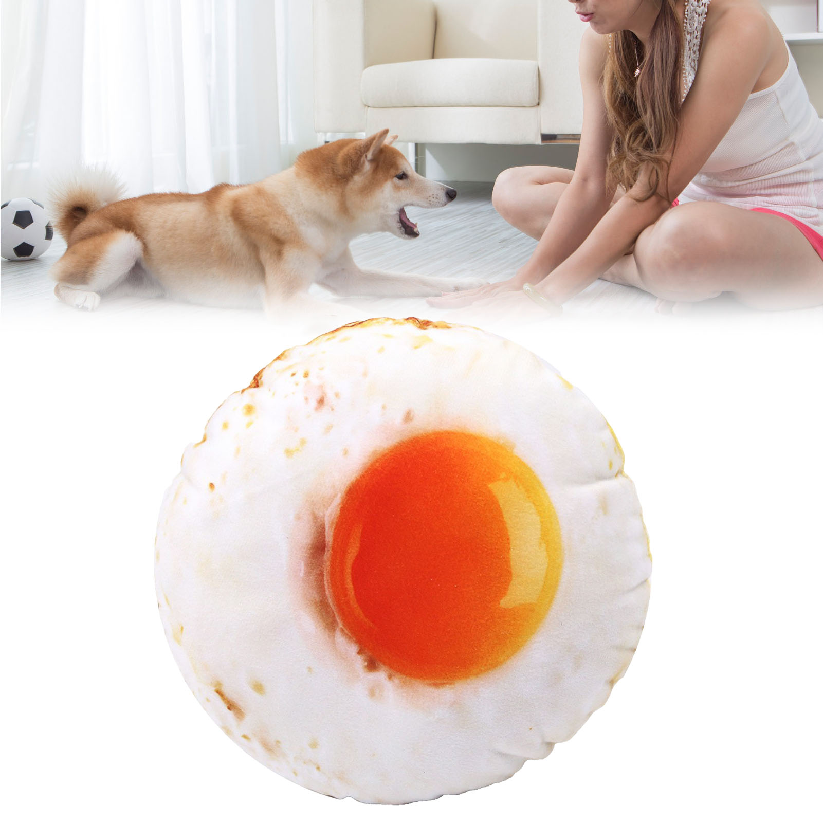 Fried Egg Plush Dog Toys Fun Cute Cartoon 3D Simulation Teeth Grinding Relieve Boredom Pet Chew Toy For Dogs Puppies Pets