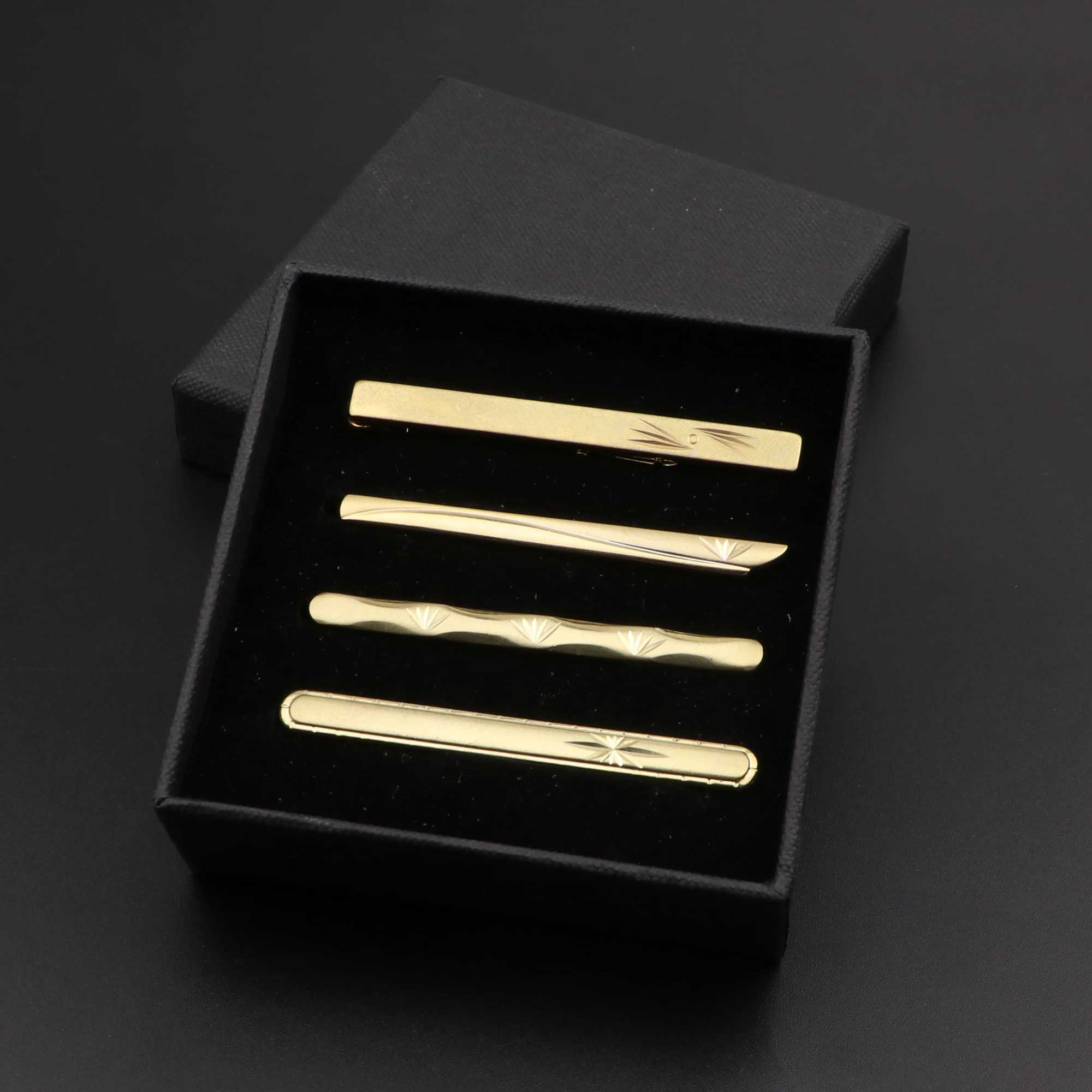 4pcs Mens Metal Tie Clip With Gift Box Bright Gold Color Chrome Stainless Steel Necktie Clips Pin Clasp Clamp Wedding JewelryX240914