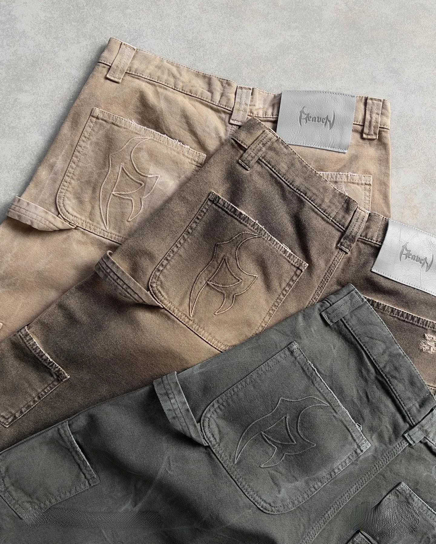 Reaven Retro Hip Hop Ripped Hole Shorts Men Wash Baggy Denim Work Shorts Fashion Cargo Pants Embroidery Jorts Shorts StreetwearX240914