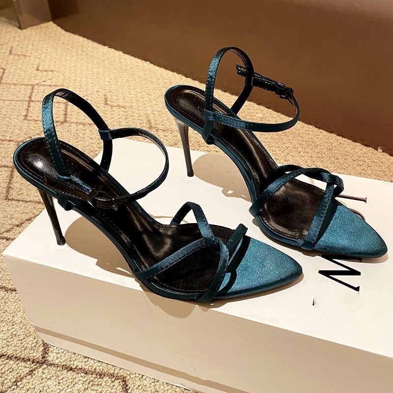 Dark Green Design High Heels Women Slim Heel Pointy New Line Open Toe Sandals Summer Wear Sexy Socialite Heels